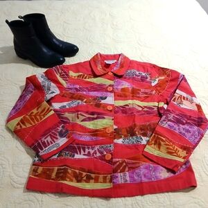 Coldwater Creek Floral Women's Jacket Orange Purple Flowers Button Up‎ Small